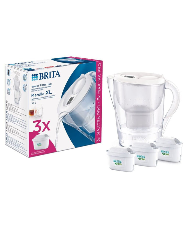 Vandens filtravimo ąsotis Brita Marella XL, 3,5L, baltas, su 3 vnt Maxtra Pro vandens filtrų