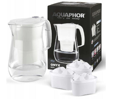 Vandens filtravimo ąsotis Aquaphor Onyx, 4,2l, baltas, su 3 vnt B25 Maxfor Mg vandens filtrais