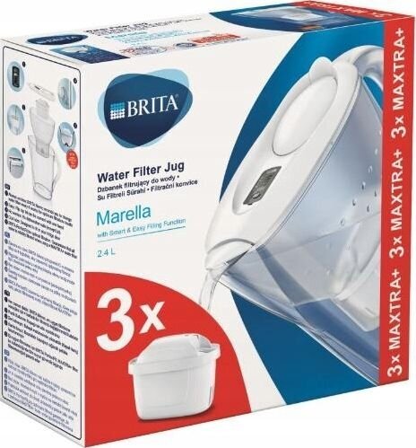 Vandens filtravimo ąsotis Brita Marella 2,4l, baltas, su 3 vnt Maxtra vandens filtrų