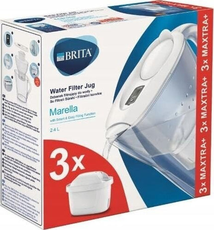 Vandens filtravimo ąsotis Brita Marella 2,4l, baltas, su 3 vnt Maxtra vandens filtrų