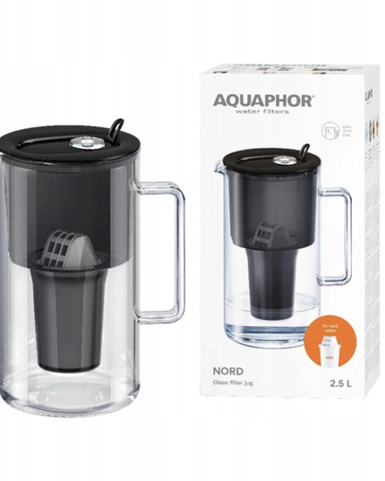 Stiklinis vandens filtravimo ąsotis Aquaphor Nord 2.5l, juodas, su A5 H vandens filtru